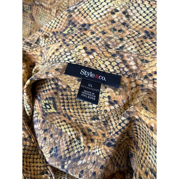 NEW Snake print button up blouse golden yellow/black NEW Style & Co SZ XL - Picture 4 of 11